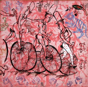 חלק מציורי הפרסקו המקוריים מתאר את שגרת החיים המערבית, תחת שלטון קולוניאלי, שהביאו האנגלים להודו.