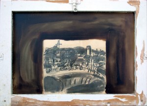  חצר המשק, פחם על קרטון, זפת קרה.