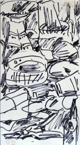 שולחן בסטודיו, עט על פורמייקה.