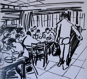 חדר האוכל הישן, ע"פ ארכיון  נען, טוש על פורמייקה.