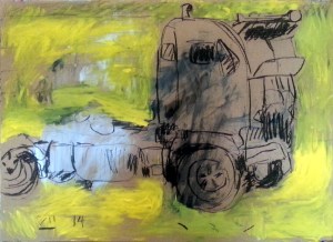 פחם וצבע על קרטון